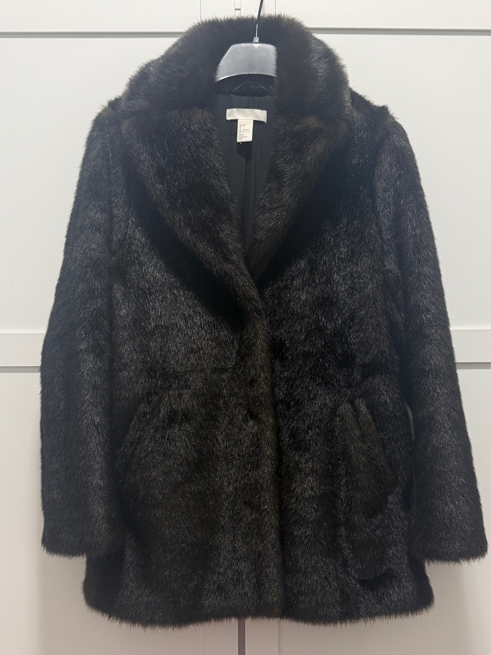 H&M Black Faux Fur Coat Size US 4